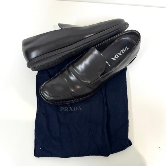 PRADA Black Leather Rubber Sole Loafer 10 Slip On Patent Sneaker Dress Shoe main image 7